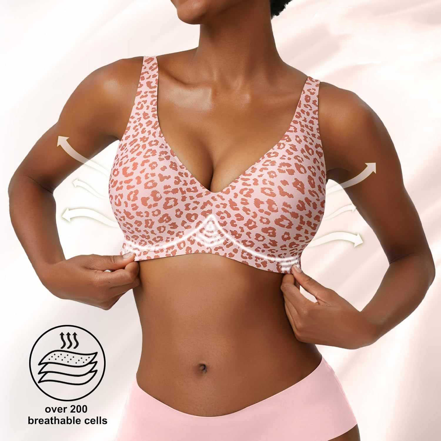 Women's Seamless Pink Leopard  - Plunge Bra Push Up ulasan dan harga