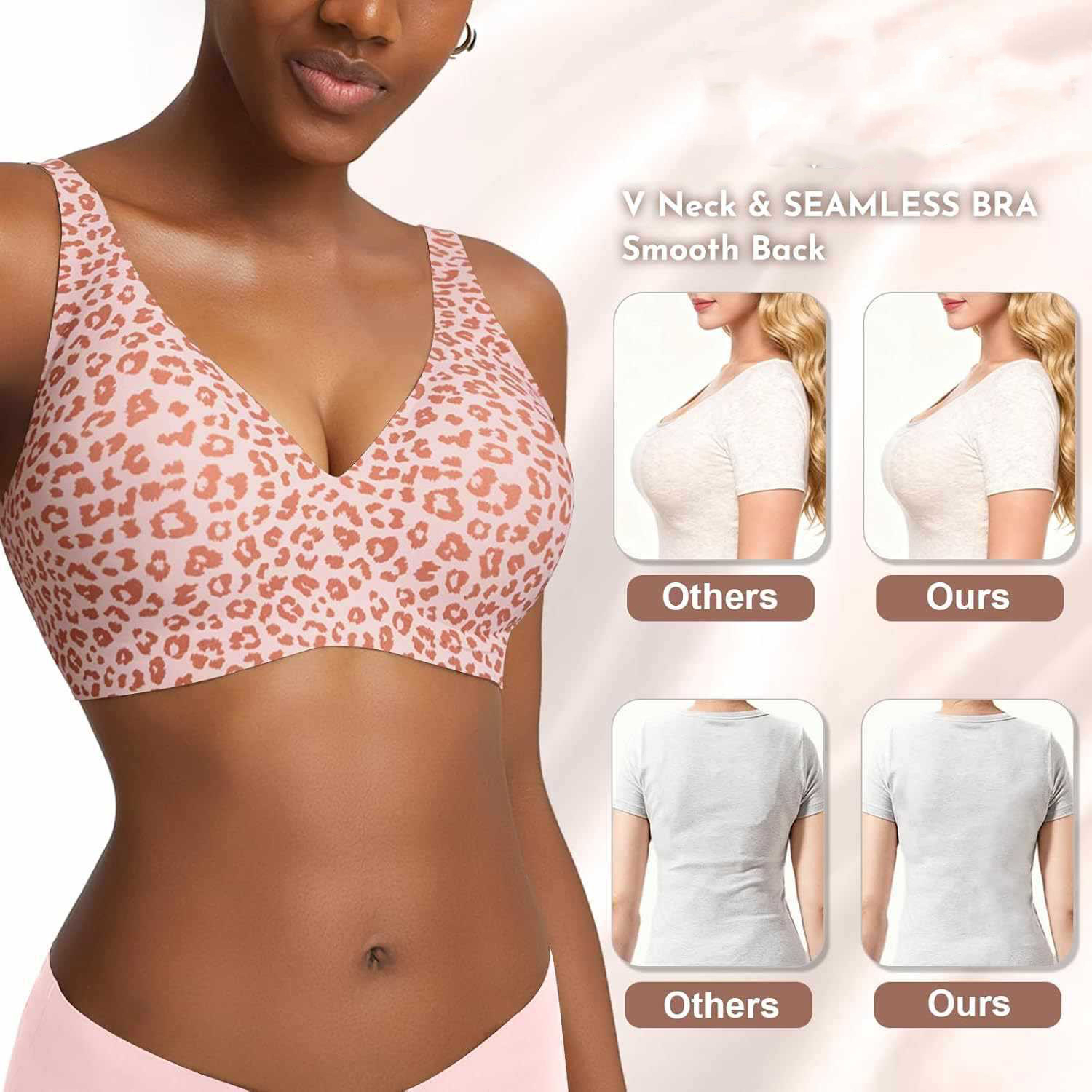 Women's Seamless Pink Leopard  - Plunge Bra Push Up ulasan dan harga