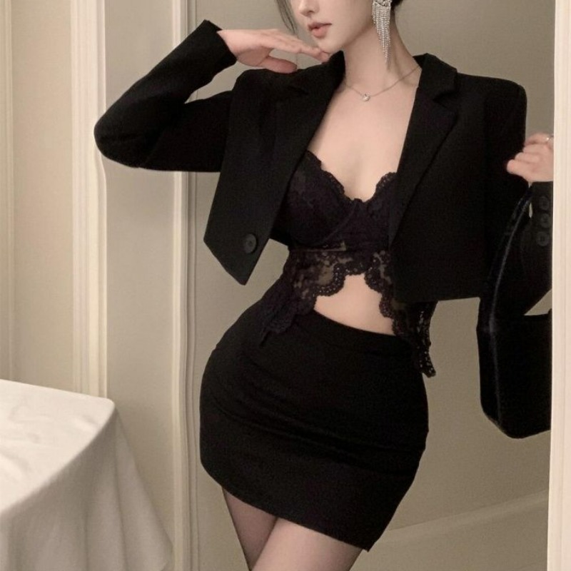 Black Spring Blazer Lace Brale - Lace Bralette Set ulasan dan harga