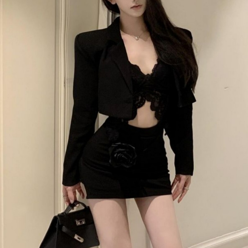 Black Spring Blazer Lace Brale - Lace Bralette Set ulasan dan harga