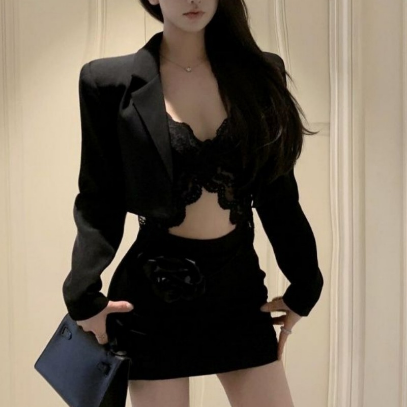 Black Spring Blazer Lace Brale - Lace Bralette Set ulasan dan harga