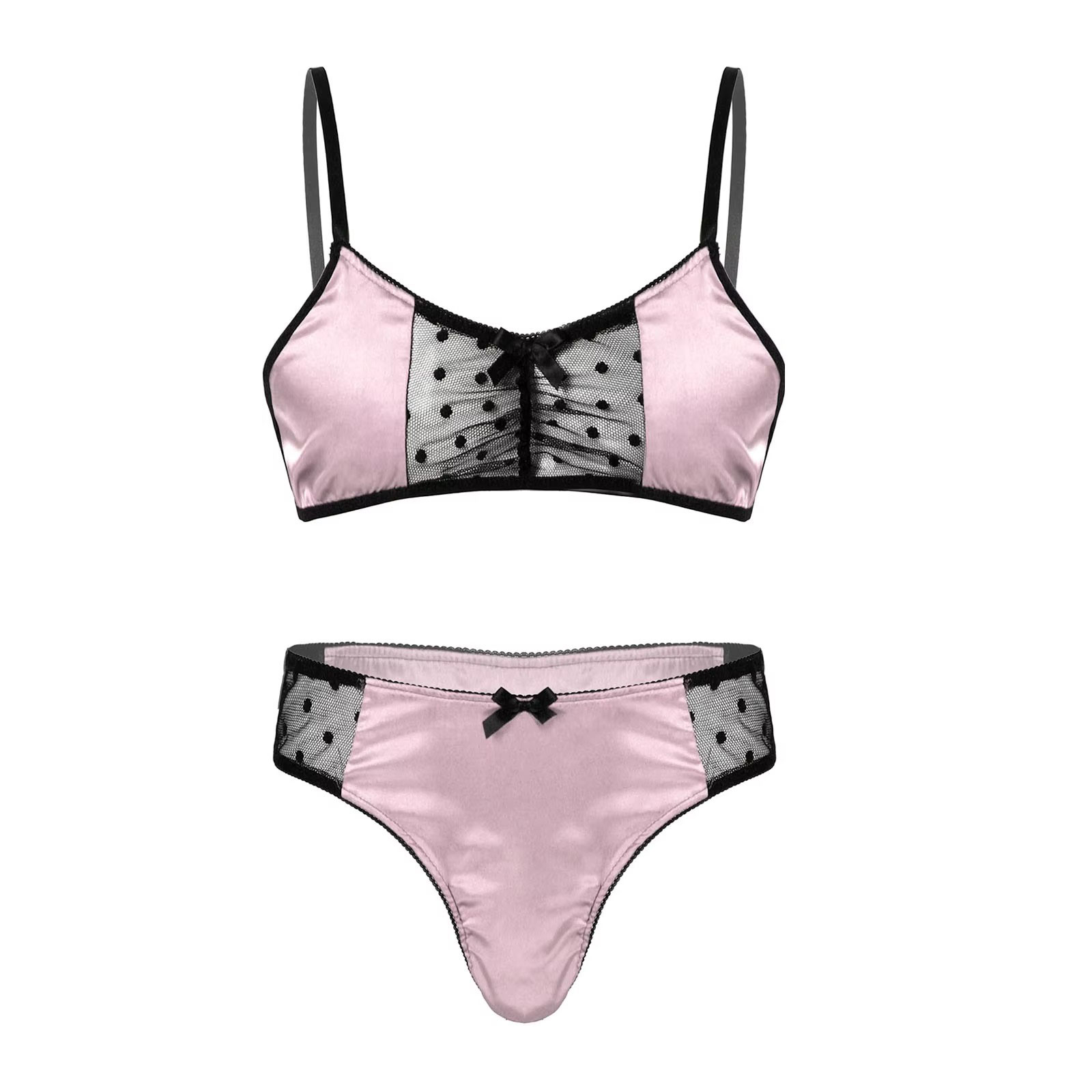 Men Satin Lingerie Suit Sissy  - Sheer Mesh Bra ulasan dan harga