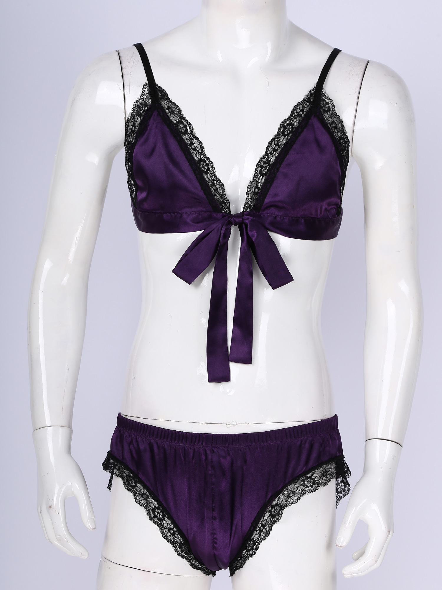 Men Satin Lingerie Suit Sissy  - Sheer Mesh Bra ulasan dan harga