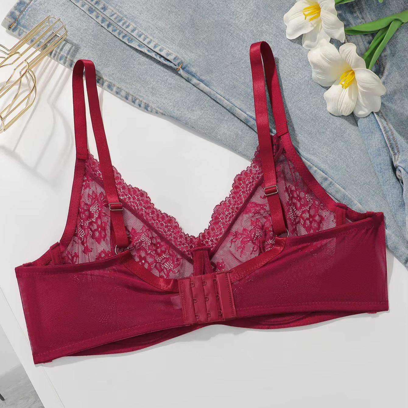 Women Plus Size Red Lace Sheer - Sheer Bra Lace ulasan dan harga