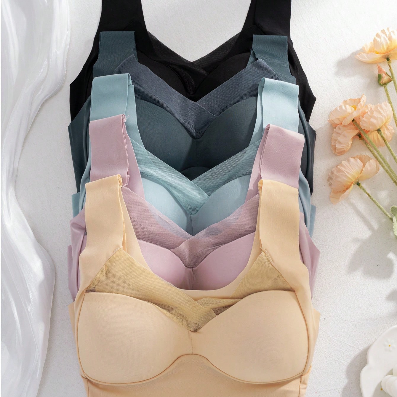 5pcs Women Seamless Ice Silk W - Sleep Bra Bralette ulasan dan harga