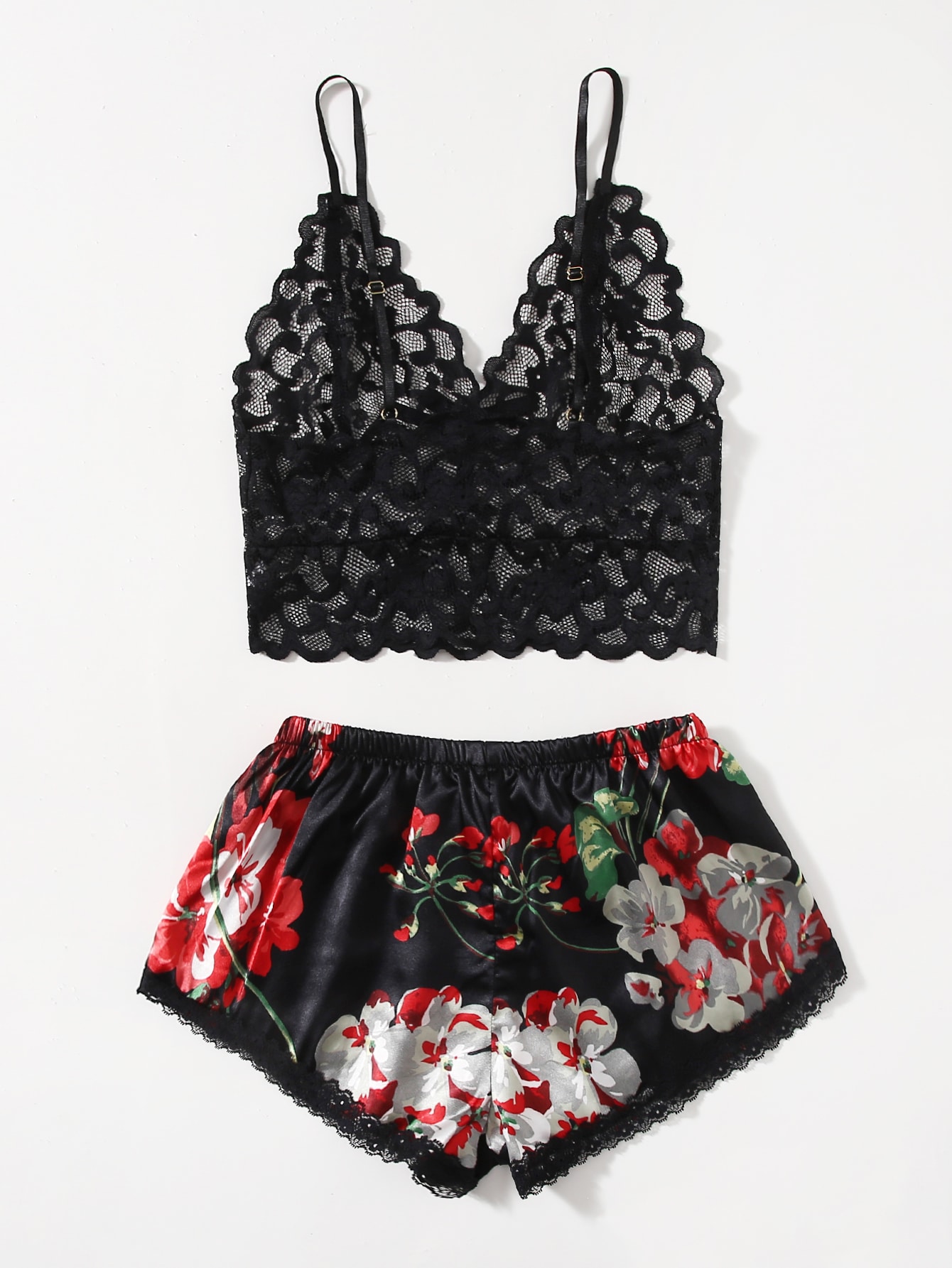 Floral Lace Pajama Set for Wom - Lace Bralette Set ulasan dan harga