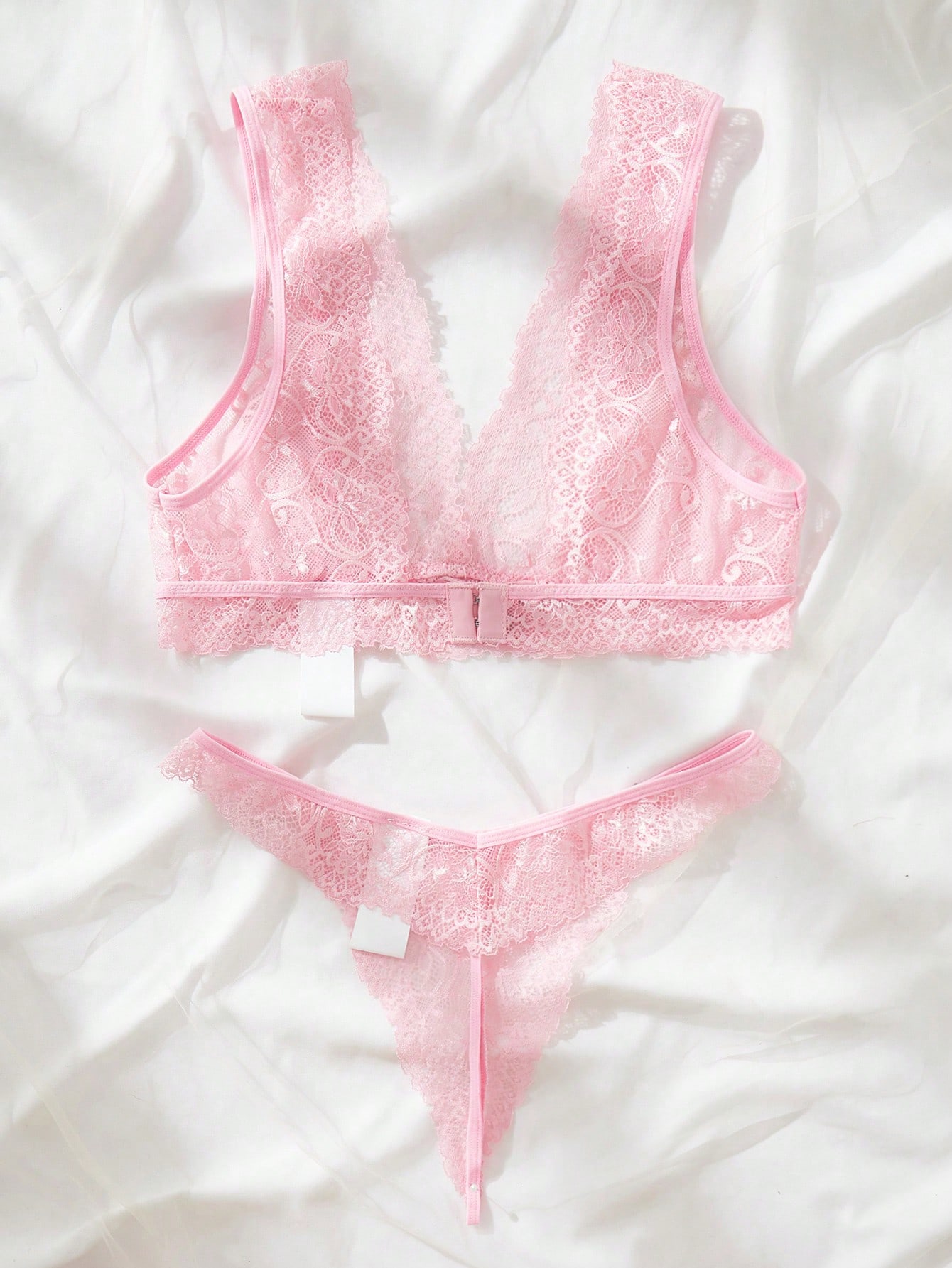 Pink Lace Lingerie Set Sheer F - Lace Bralette Set ulasan dan harga