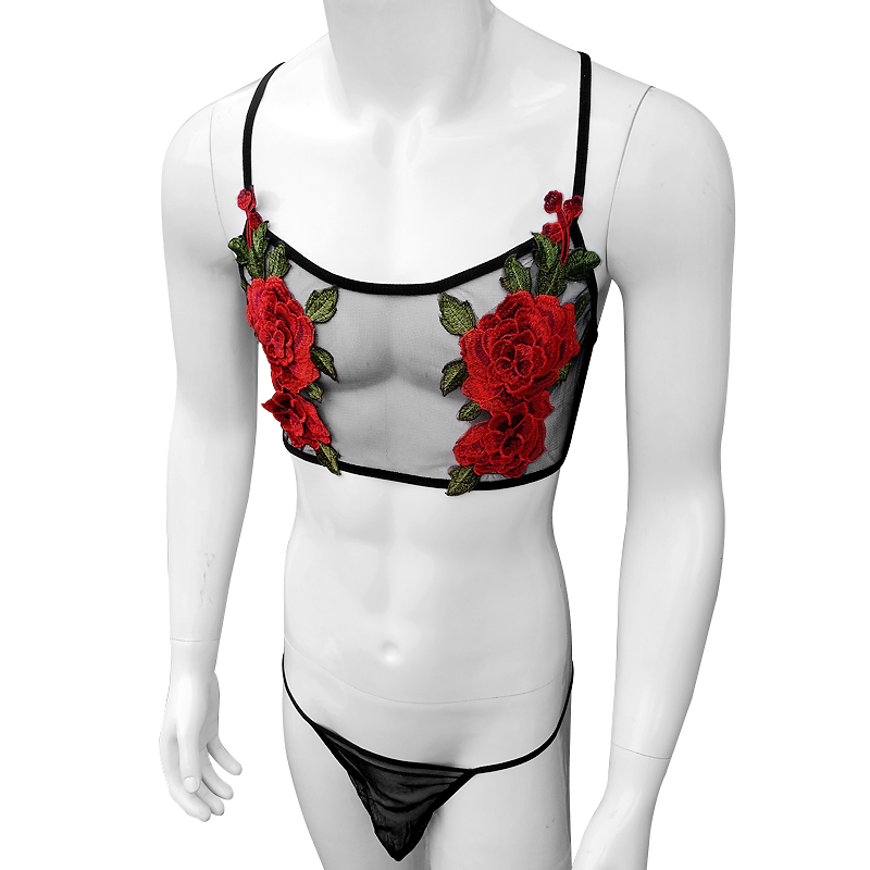 Sexy Embroidery Mens See Throu - Sheer Mesh Bra ulasan dan harga